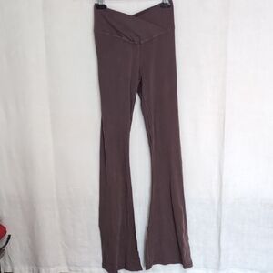 Aerie Taupe Grey Cross waist Flared Leggings Size Medium